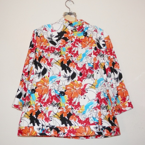 CJ Banks 1X Floral Stretch Jacket 3/4 Sleeve E564 - Picture 5 of 7